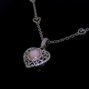 Judith Ripka Necklace with Heart Station Chain and Pink Opal Heart Enhancer 925